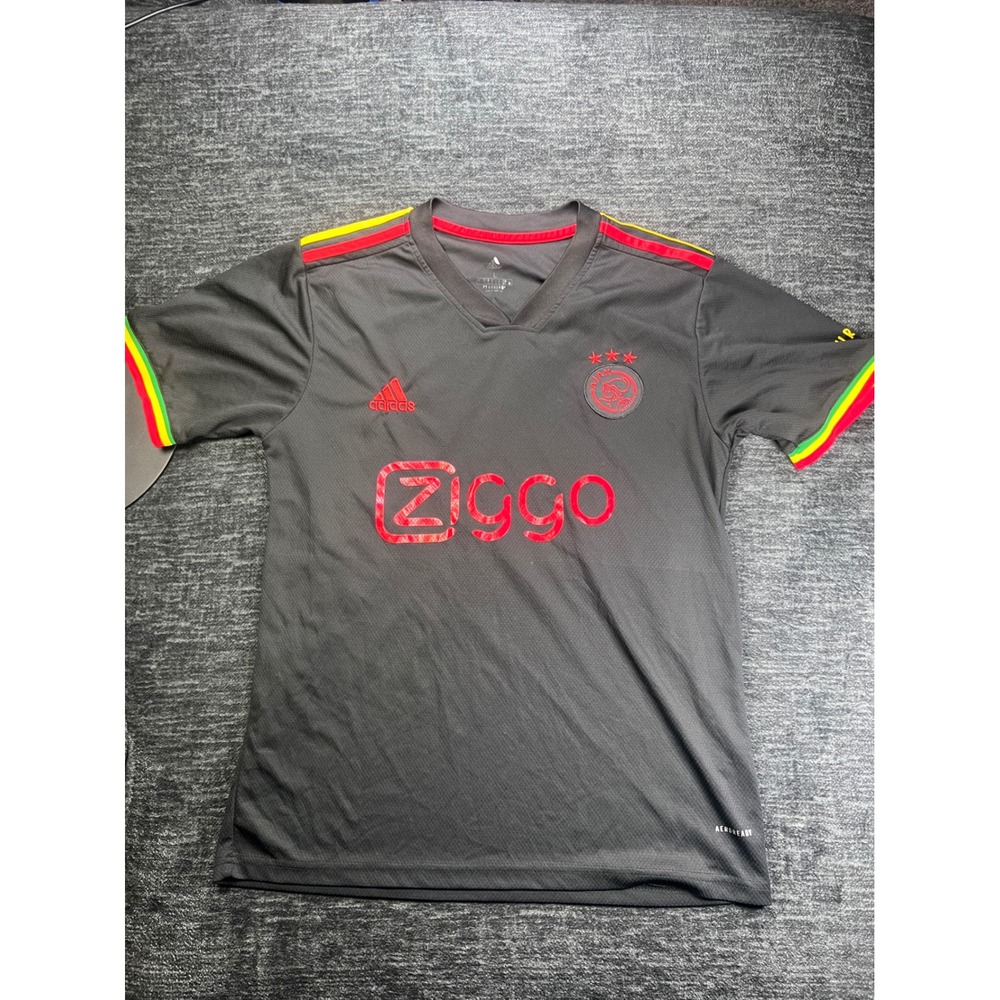 Adidas Ajax Amsterdam Jersey Men L Black Bob Marley Three Little Birds Marvel 36
